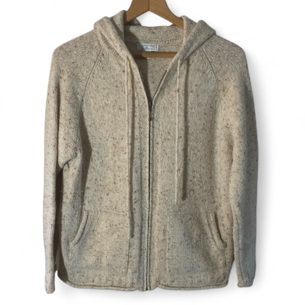 H5- Women’s Large Hooded Zip Up Cream Wool Sweater with Hood delete